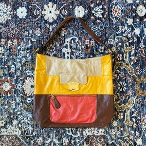 MARC FISHER Vintage Y2K Boho Shoulder Bag Purse Tan Brown Red Yellow